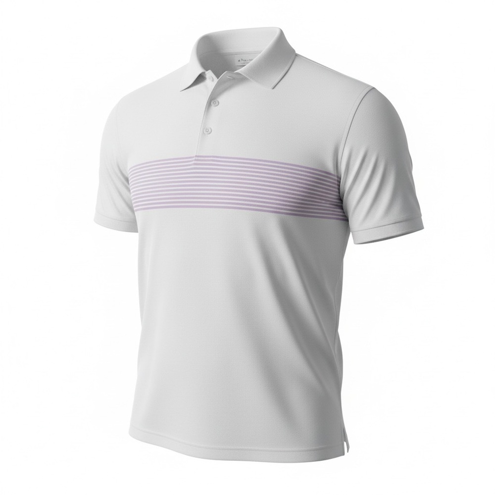 Peter Millar White Golf Polo Shirt with Lavender Stripe, M